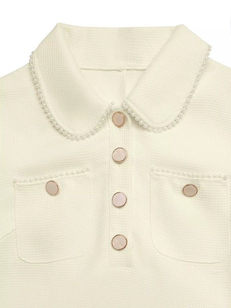 Peter Pan Collar Button-Front Tweed Mini Dress - alternate view 7