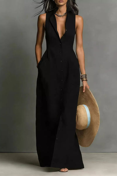 Sleeveless Button-Down Maxi Dress - alternate view 10
