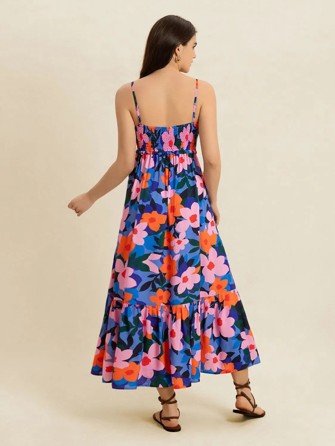 Smocked Back Ruffled Hem Printed Cami Dress - alternate view 6