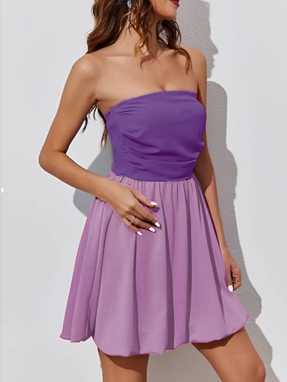 Ruched Two-Tone Tube Mini Dress - alternate view 2