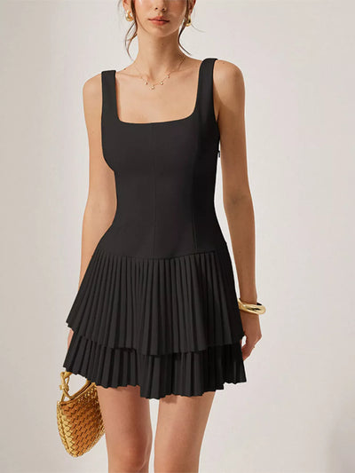Square Neck Pleated Mini Dress - alternate view 11