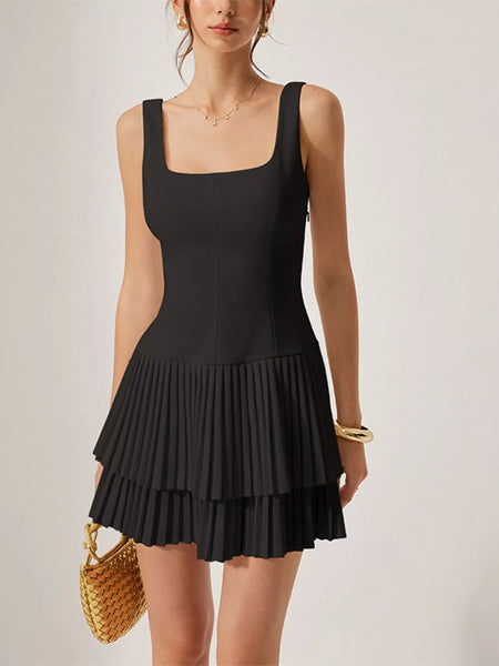 Square Neck Pleated Mini Dress - alternate view 11