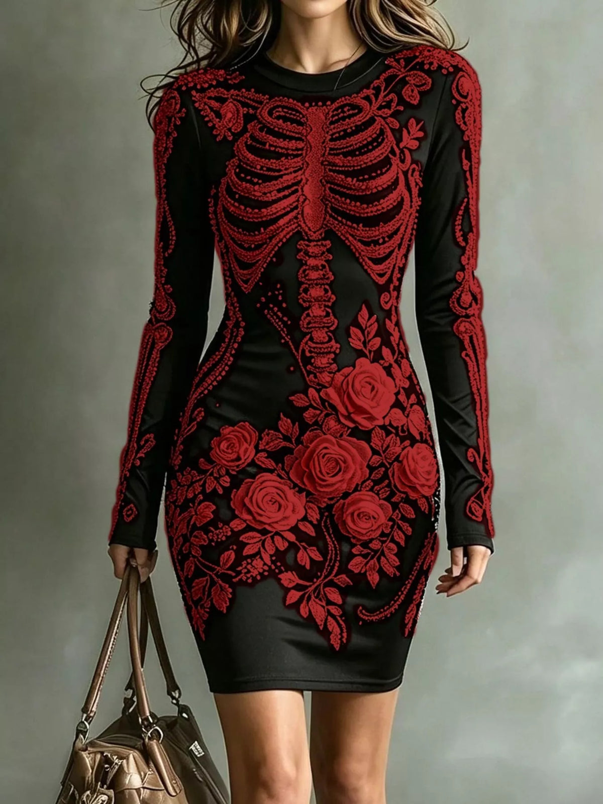 Skeleton Floral Long Sleeve Bodycon Dress - alternate view 6