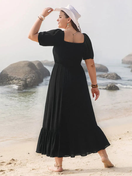 Ruffled Hem Square Neck Short Sleeve Dress - alternate view 3