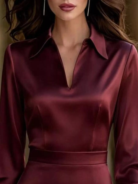 Satin Lantern Sleeve Midi Dress - alternate view 6