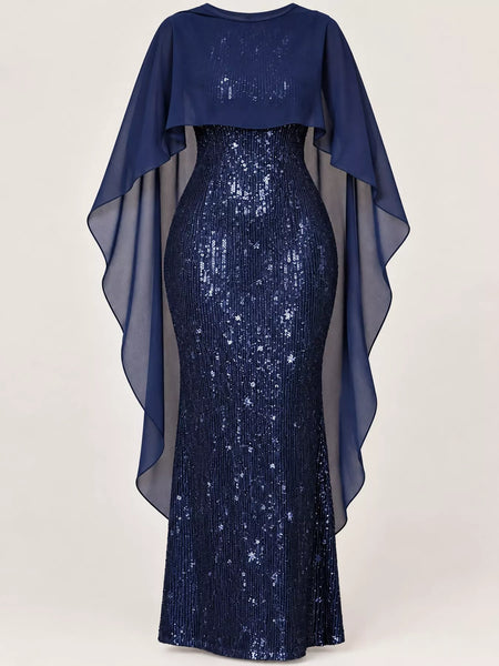 Sequin Cape Overlay Evening Dress - alternate view 18