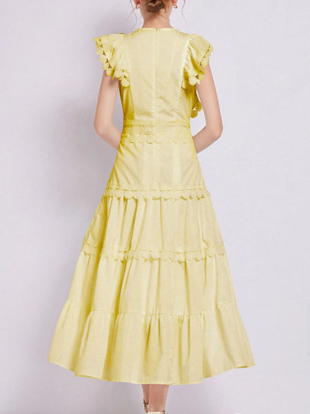 Sleeveless Ruffled Tiered Dress with Embroidered Trim - alternate view 3