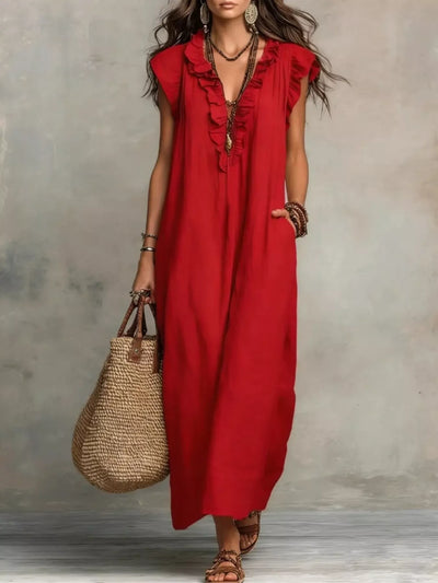 Ruffled V-Neck Maxi Dress - alternate view 7