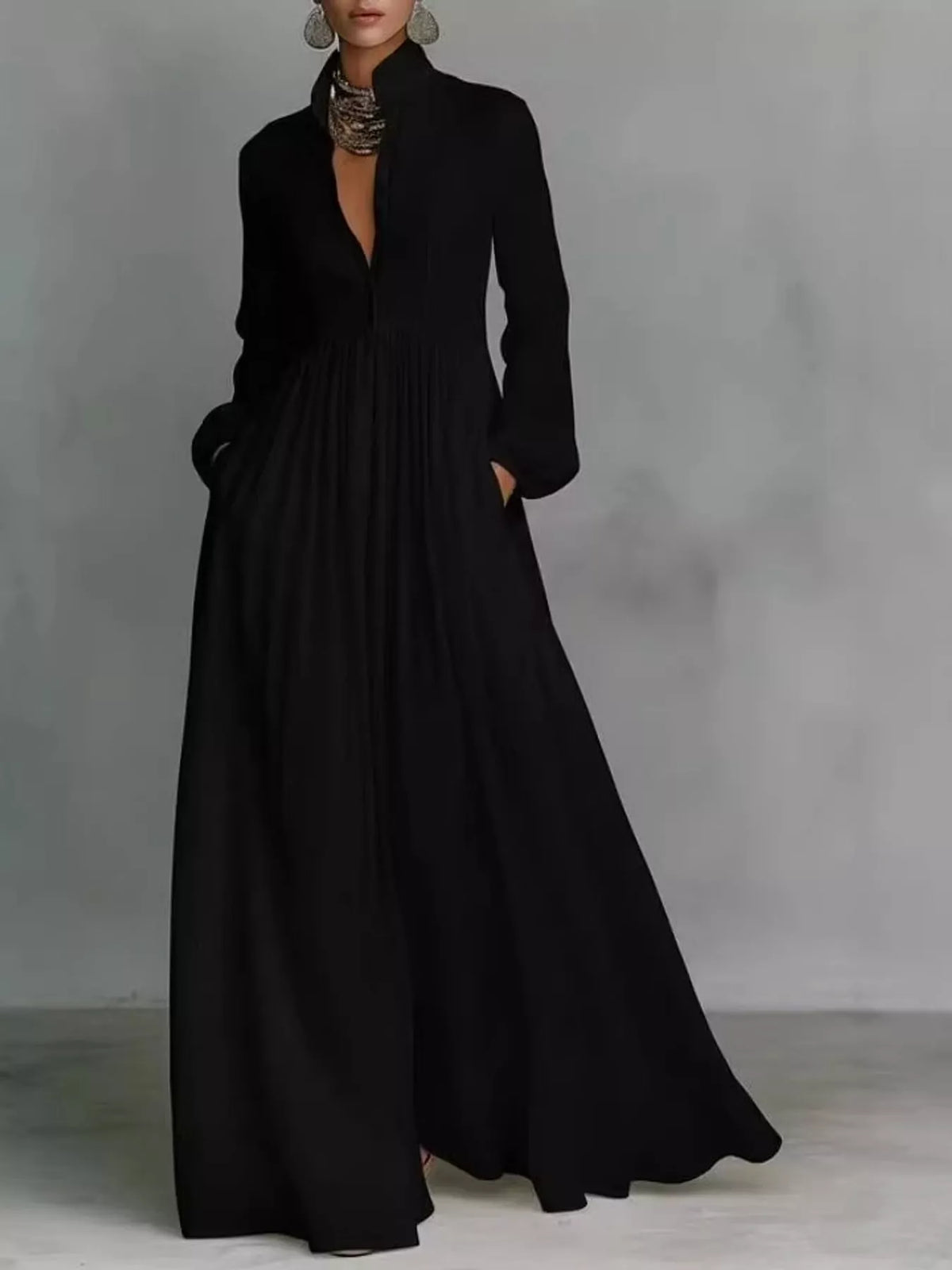 Full Size Long-Sleeve Button Front Maxi Dress Plus Size - alternate view 7