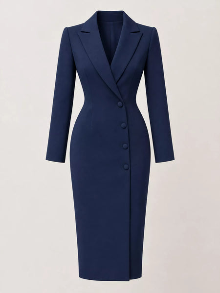 Full Size Elegant Single-Breasted Blazer Midi Dress Plus Size - alternate view 6
