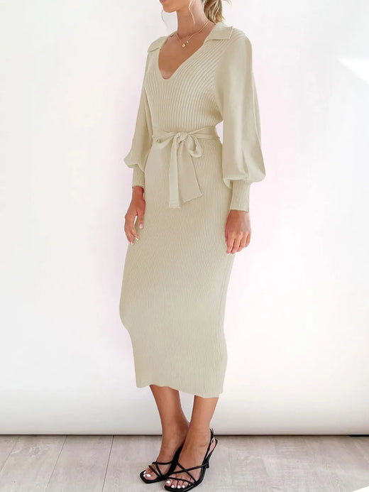 Perfee Tied Long Sleeve Wrap Sweater Dress - alternate view 2