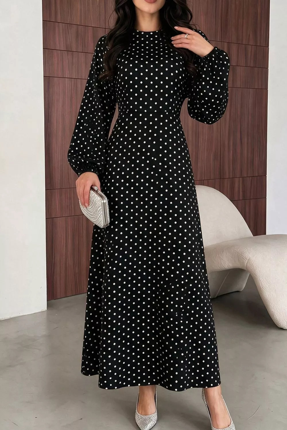 Polka Dot Long Sleeve Maxi Dress - alternate view 6