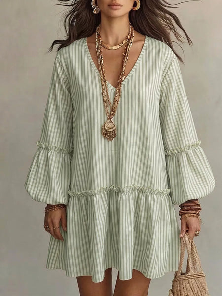 Full Size Striped Balloon Sleeve Mini Dress Plus Size - alternate view 5