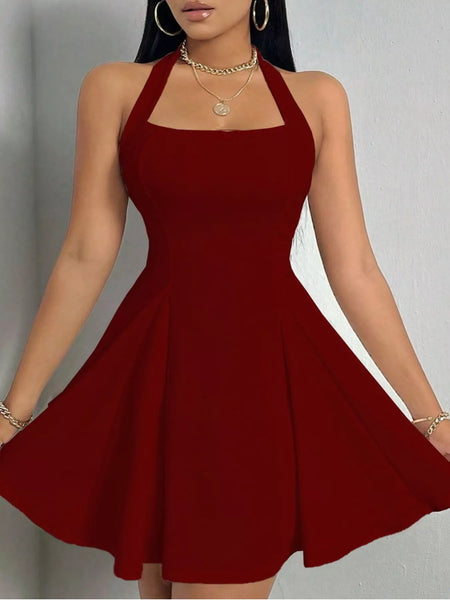 Halter Neck Sleeveless A-Line Mini Dress - alternate view 12
