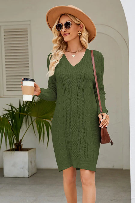 Cable-Knit Long Sleeve Sweater Dress - alternate view 11