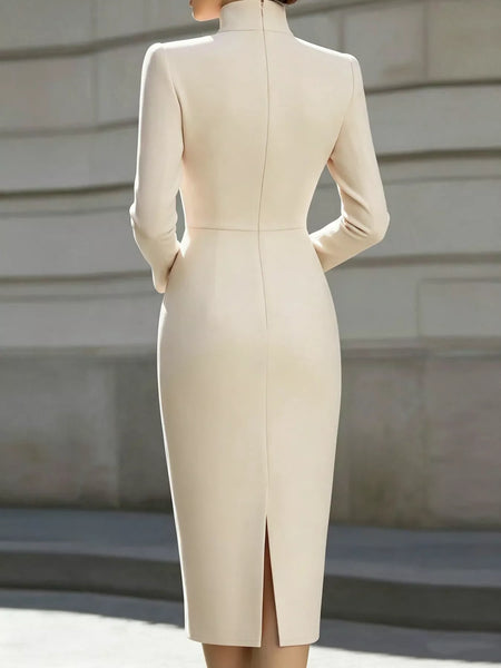Full Size Stand-Collar Long-Sleeve Midi Dress Plus Size - alternate view 3