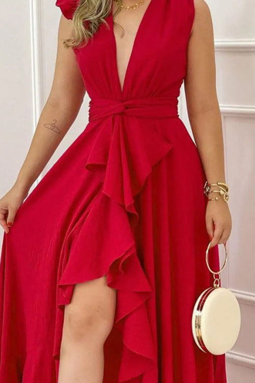 Ruffled Plunge Sleeveless Maxi Dress - alternate view 6