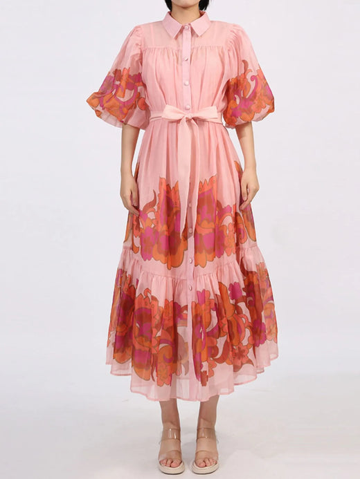 Button Front Puff Sleeve Dress - alternate view 2