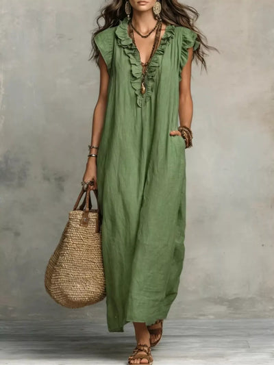 Ruffled V-Neck Maxi Dress - alternate view 6