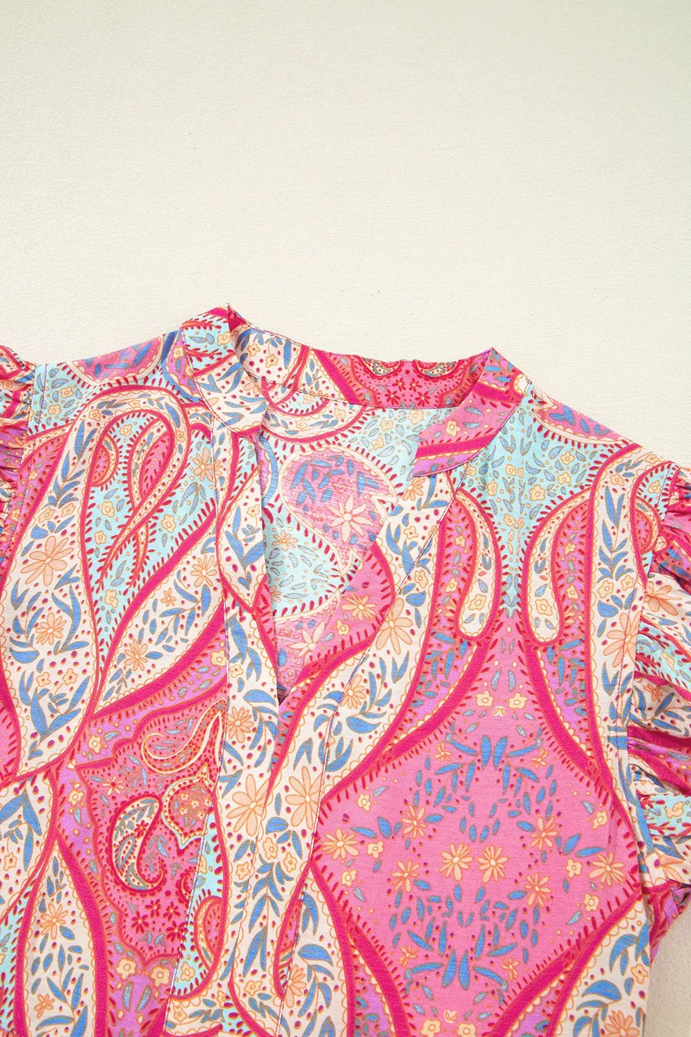 Tribal Paisley Print Ruffled Sleeve Notch Neck Midi Dress - alternate view 4