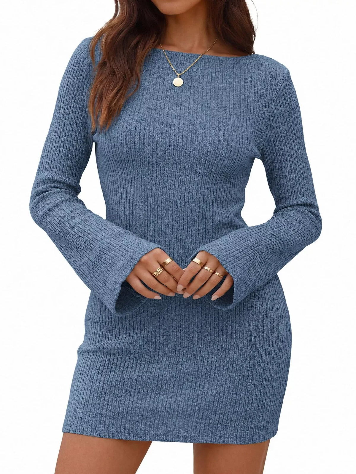 Ribbed Knit Long Sleeve Slim Fit Sweater Dress - alternate view 5
