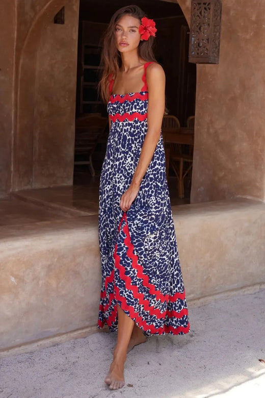 Printed Square Neck Wide Strap Sleeveless Maxi Dress - alternate view 2