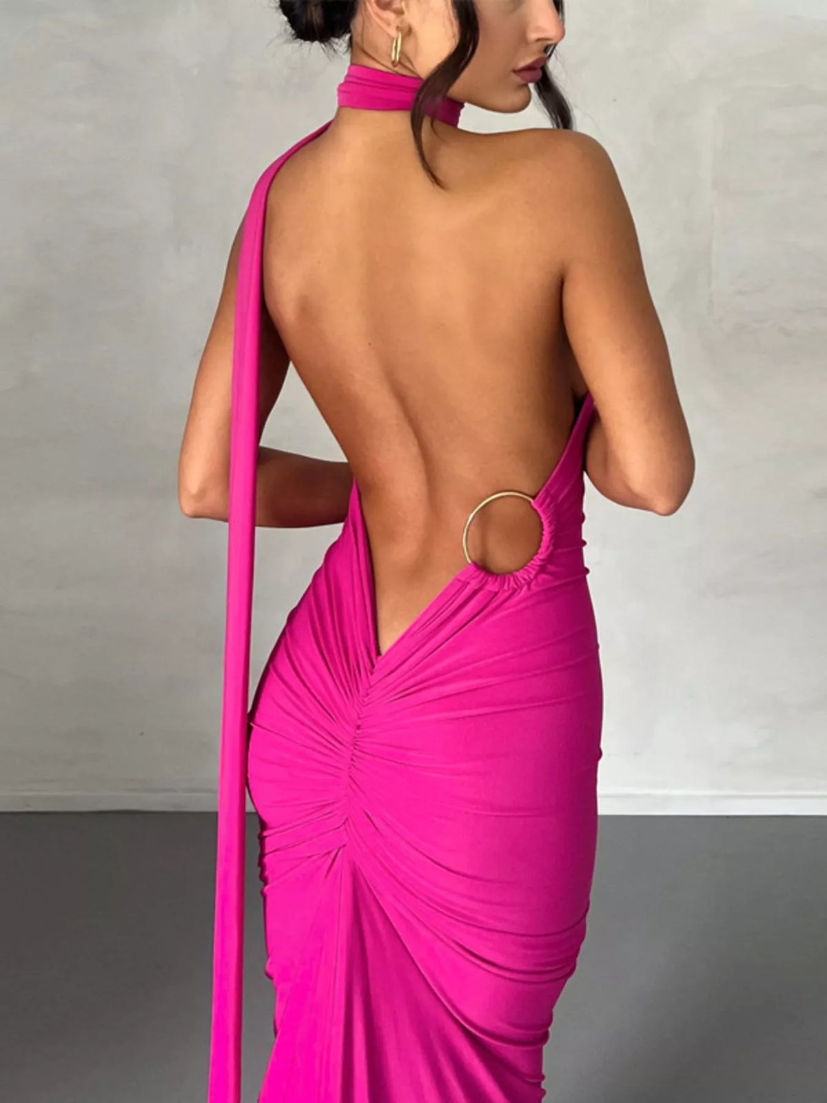 Backless One-Shoulder Ruched Bodycon Maxi Dress - alternate view 5