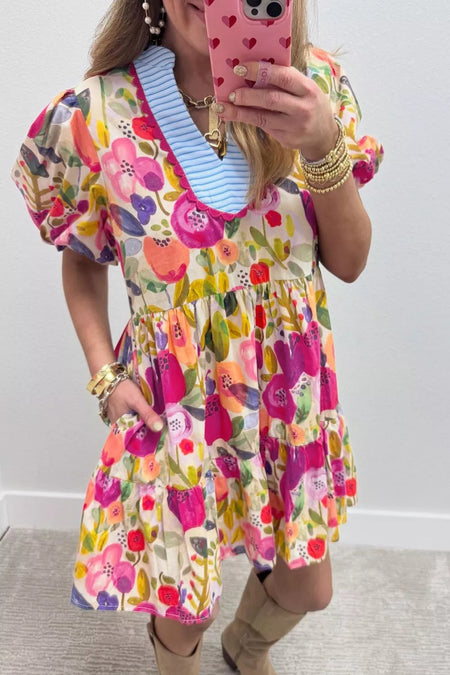 Floral Print Tiered Mini Dress - alternate view 3