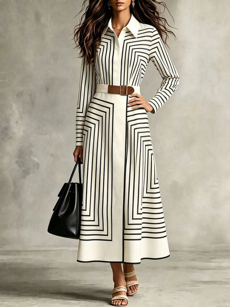 Geometric Striped Midi Shirt Dress - alternate view 5