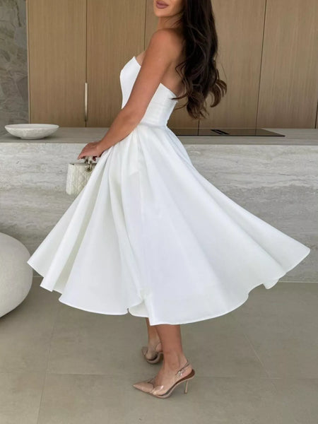 Strapless Ruched A-Line Midi Dress - alternate view 16