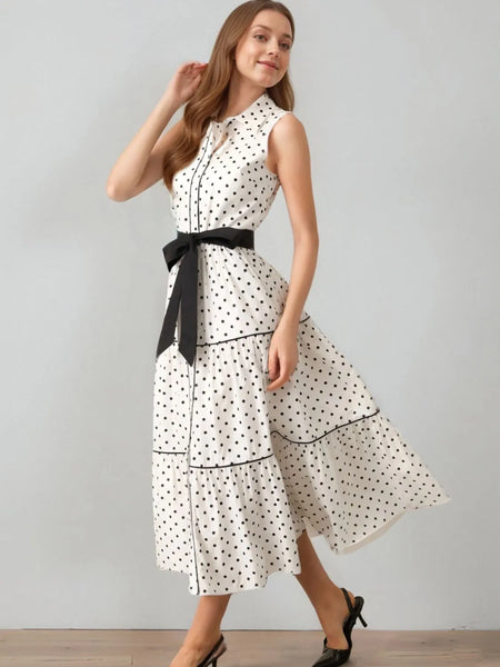 Polka Dot Sleeveless Midi Shirt Dress - alternate view 3