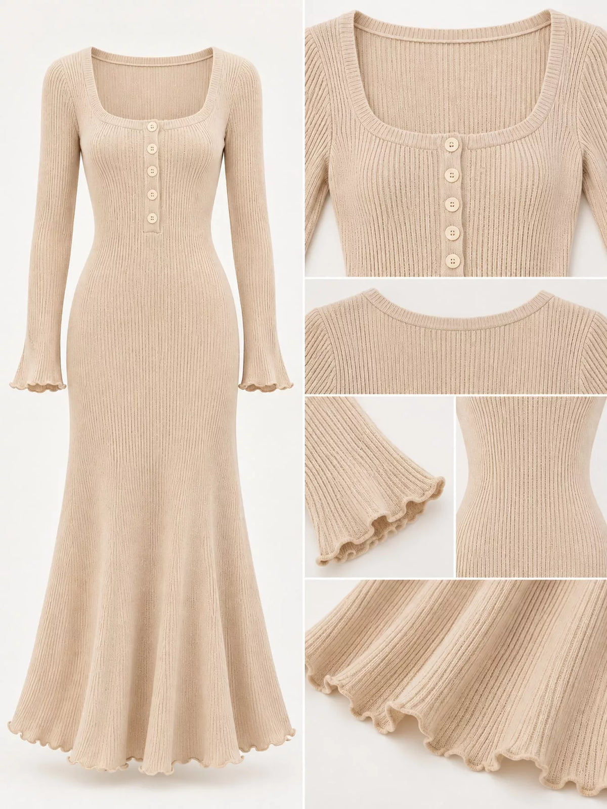 Button-Front Ribbed Knit Maxi Dress - alternate view 16