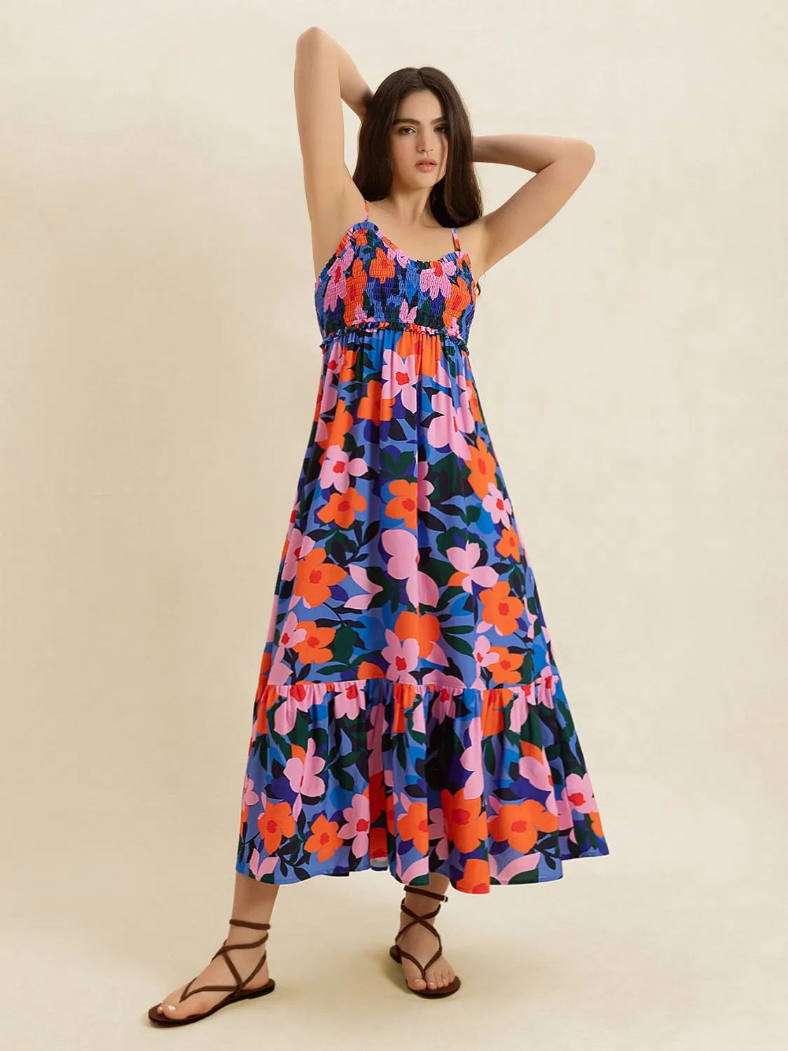 Smocked Back Ruffled Hem Printed Cami Dress - alternate view 4