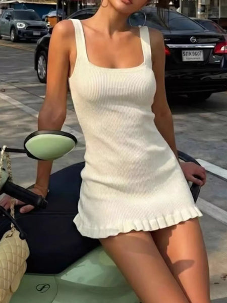 Ribbed Knit Square Neck Sweater Dress - alternate view 2