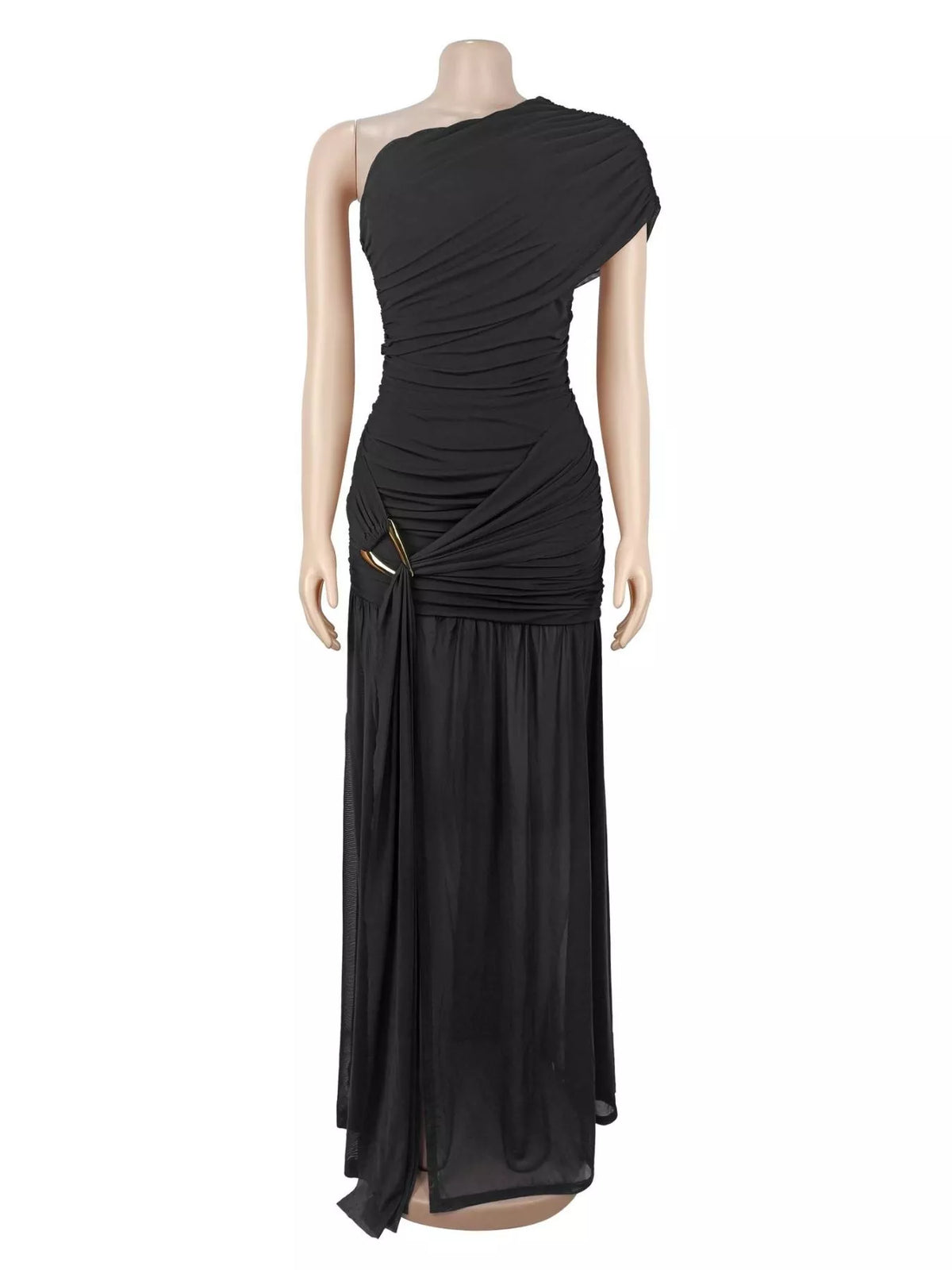 One-Shoulder Ruched High-Slit Evening Dress - alternate view 5