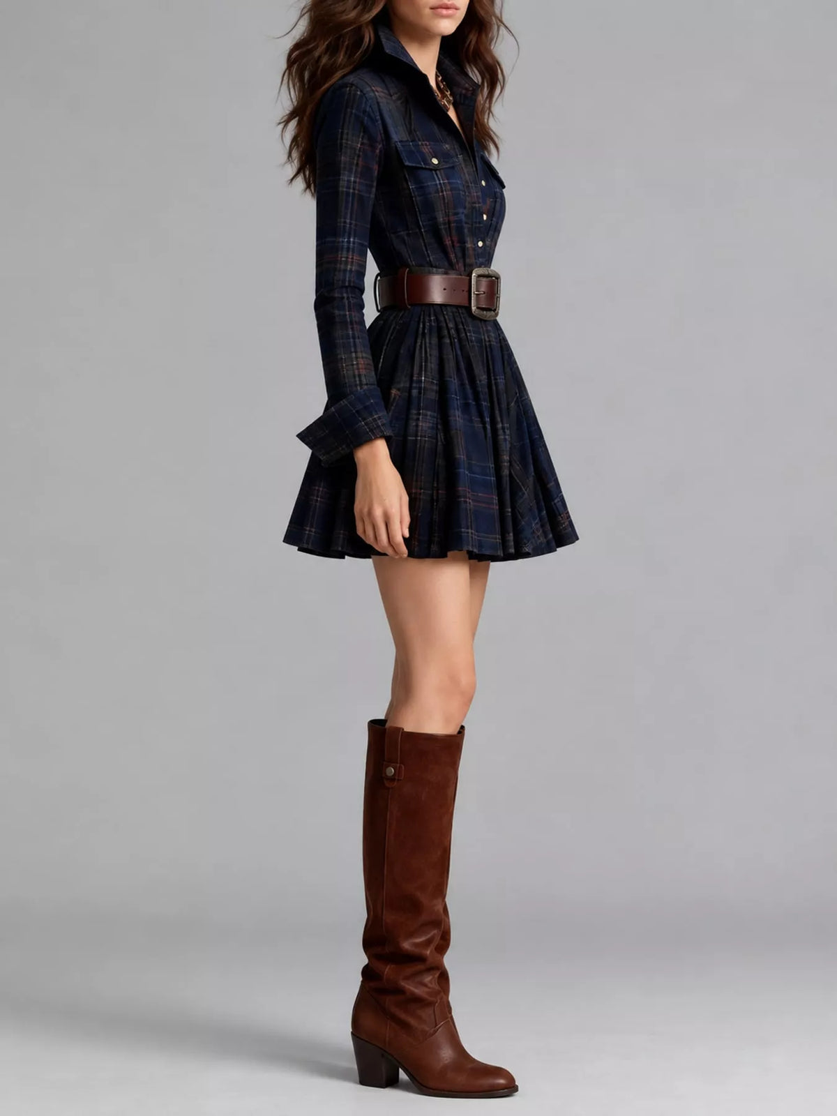 Plaid Long-Sleeve Shirt Dress - alternate view 7