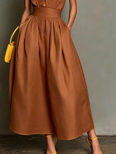 Sleeveless Collared A-Line Midi Dress - alternate view 9