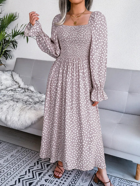 Smocked Square Neck Flounce Sleeve Dress - alternate view 11