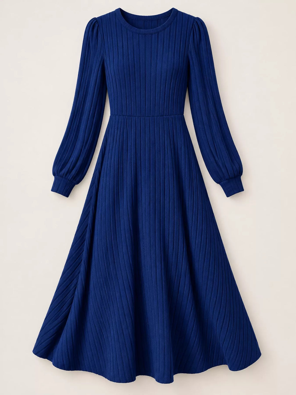 Ribbed Knit Long Sleeve A-Line Midi Dress - alternate view 22