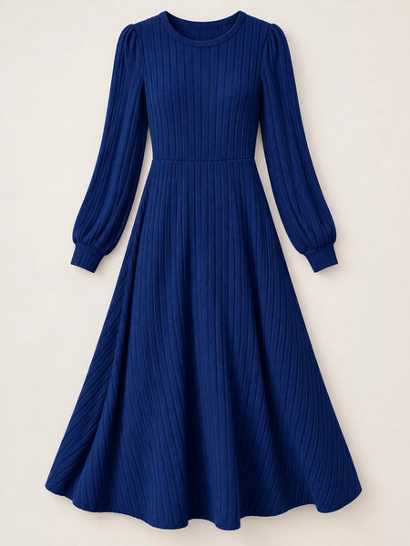 Ribbed Knit Long Sleeve A-Line Midi Dress - alternate view 22