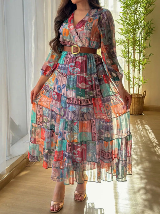 Printed Surplice Long Sleeve Maxi Dress - alternate view 3