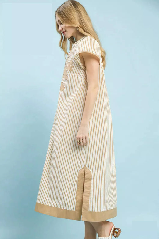 Stripe Midi Dress with Lace Trim - alternate view 2