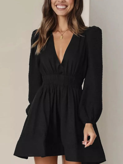 V-Neck Long Sleeve Mini Dress - alternate view 16