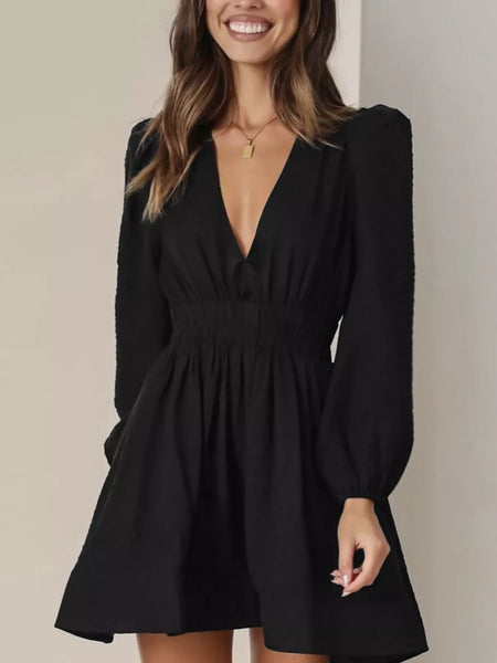 V-Neck Long Sleeve Mini Dress - alternate view 16
