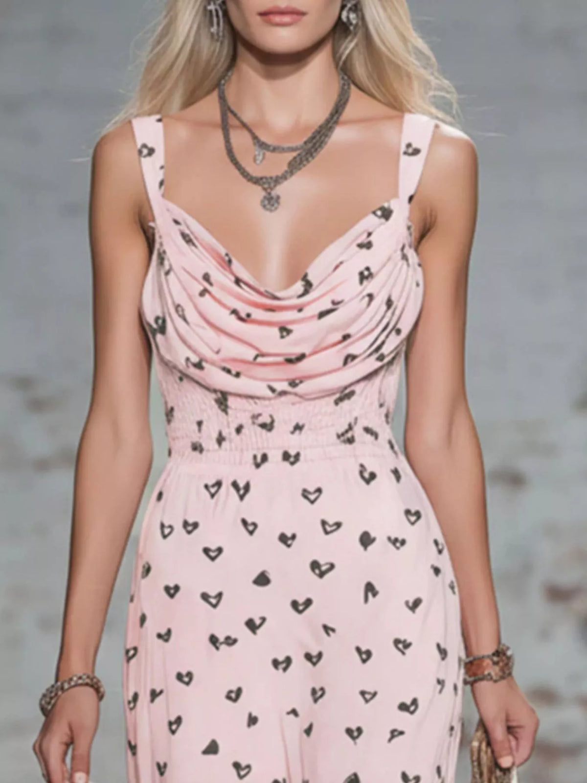 Heart-Print Cowl Neck Midi Dress - alternate view 4