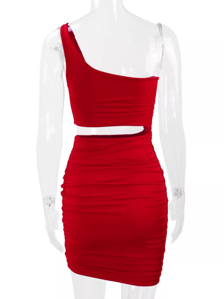 One-Shoulder Cutout Ruched Bodycon Mini Dress - alternate view 26