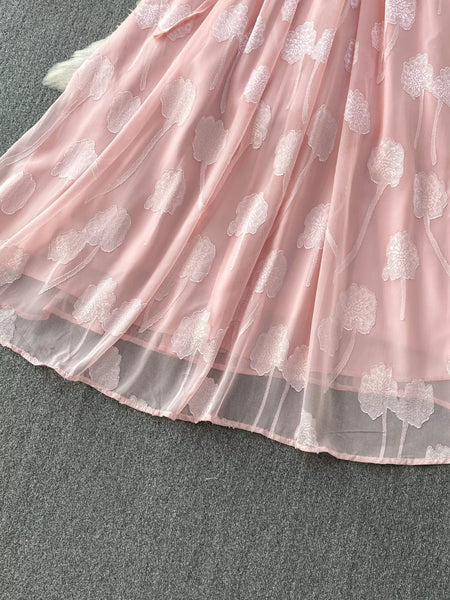 Button Front Puff Sleeve Chiffon Dress - alternate view 6
