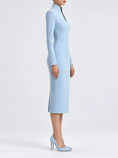 Full Size Stand-Collar Long-Sleeve Midi Dress Plus Size - alternate view 12
