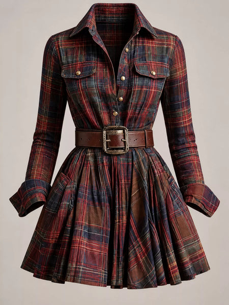 Plaid Long-Sleeve Shirt Dress - alternate view 5