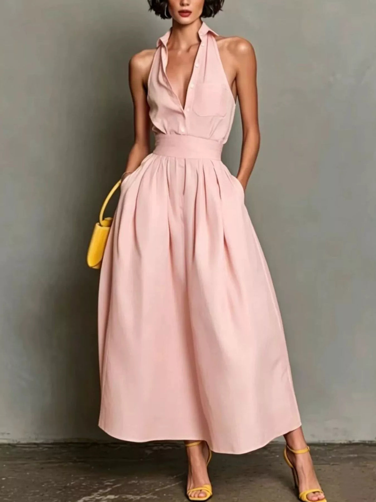 Sleeveless Collared A-Line Midi Dress - alternate view 6